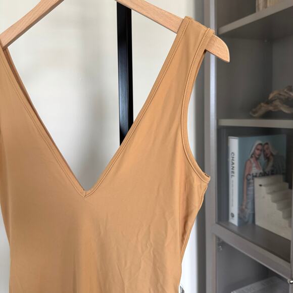 Nadine Merabi Curved Slip Dress NEW Straight Light Nude Stretch Mini NWT Large L - Picture 4 of 7